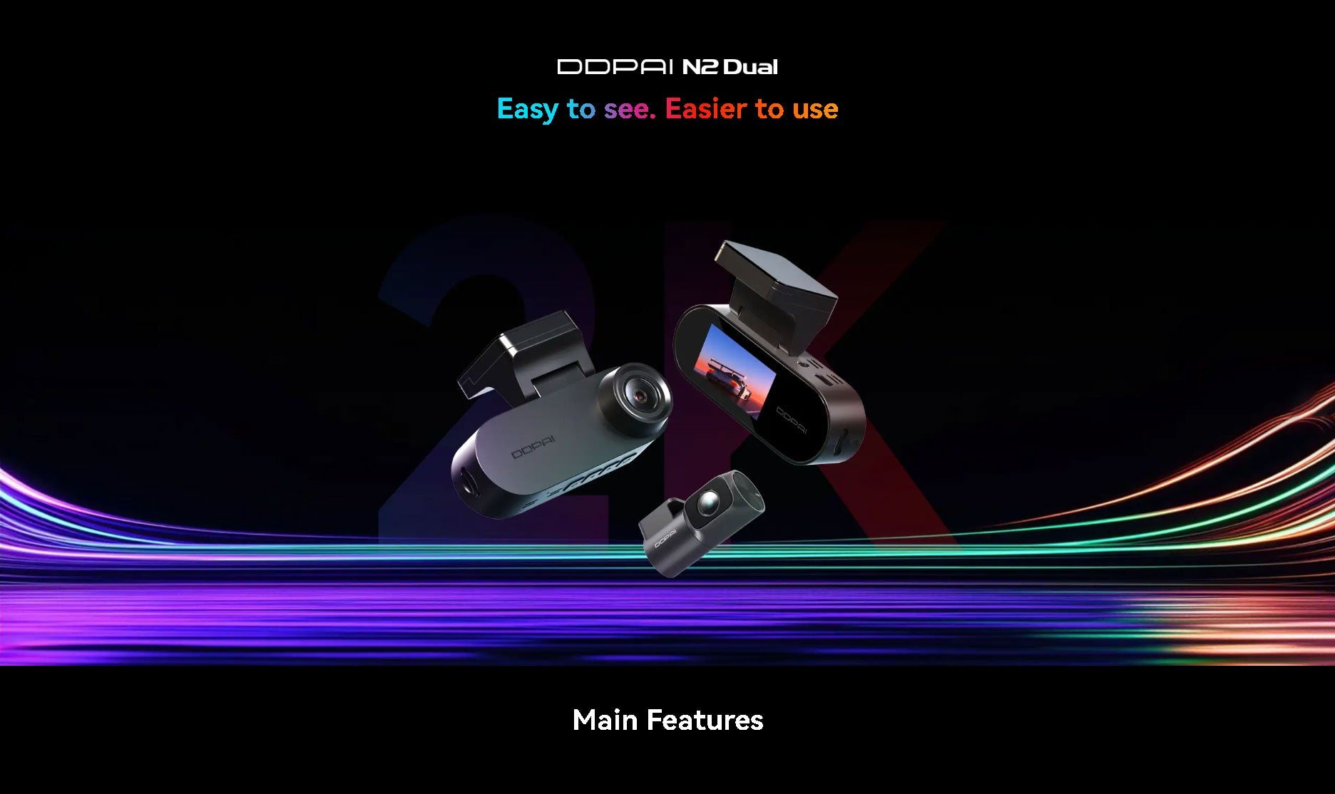 2K Front 1080P Rear Dash Cam DDPAI N2 Dual Night Vision Hidden Car Recorder Parking Monitoring