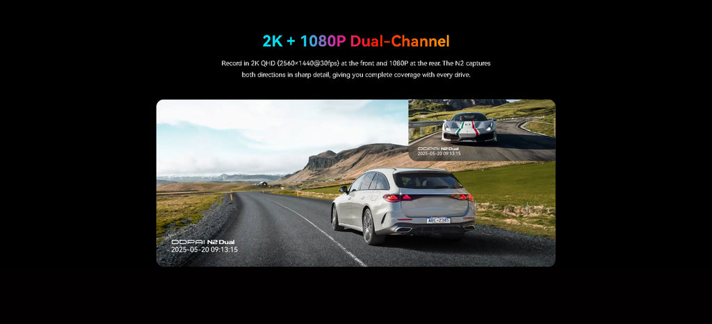 2K Front 1080P Rear Dash Cam DDPAI N2 Dual Night Vision Hidden Car Recorder Parking Monitoring