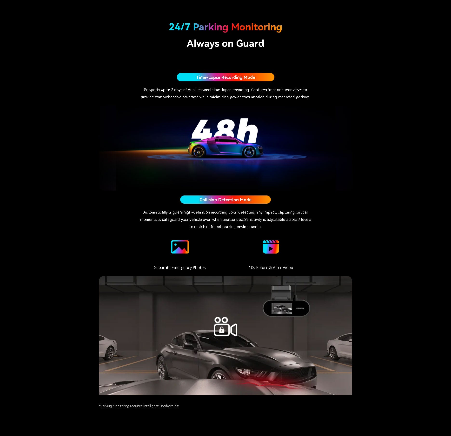 2K Front 1080P Rear Dash Cam DDPAI N2 Dual Night Vision Hidden Car Recorder Parking Monitoring