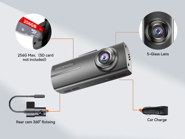 Front & Interior Dual Dash Cam 1296P 135° Wide Angle Car Recorder With Parking Monitoring