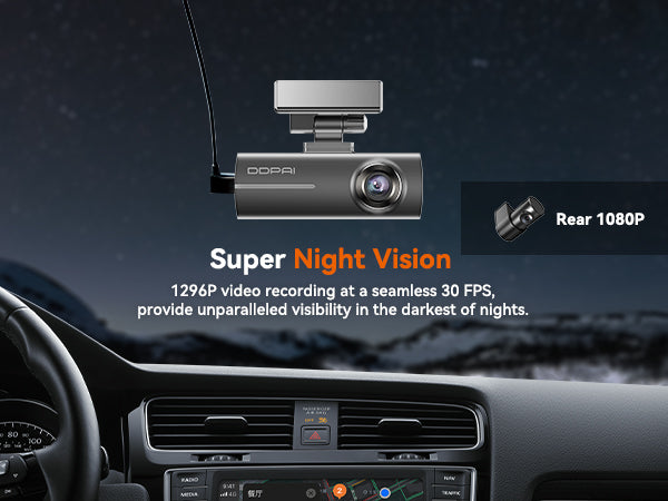 Front & Interior Dual Dash Cam 1296P 135° Wide Angle Car Recorder With Parking Monitoring