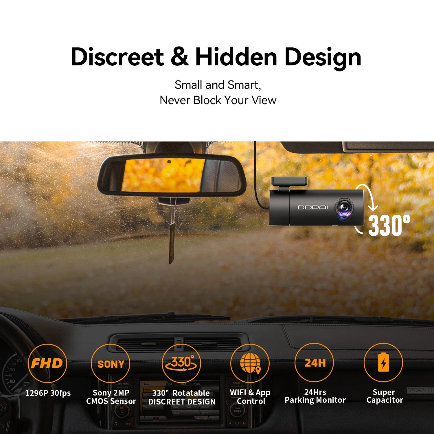 1296P Hidden Dash Camera DDPAI Mini Pro Night Vision Super Capacitor Car Driving Recorder WiFi App Control