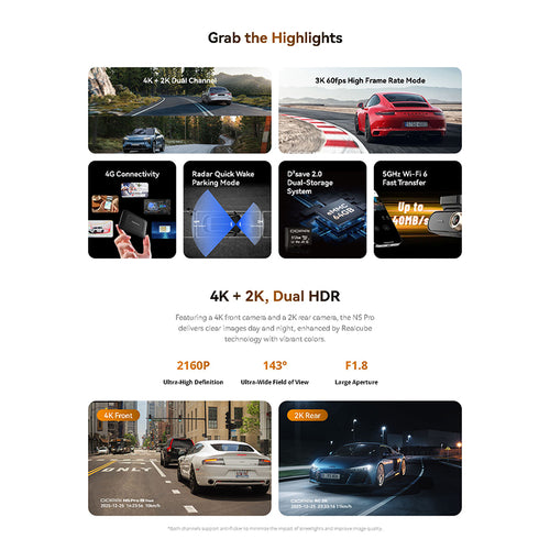 DDPAI N5 Pro Dual Channel Dash Cam 4K+2K Front Rear Camera, 3K 60fps, NightVIS 2.0, Radar Parking Monitor, Super Capacitor, 5GHz WiFi6